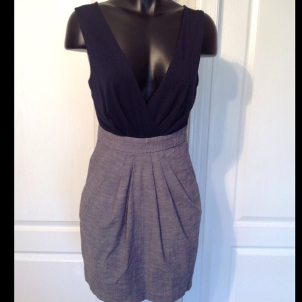 BAILEY BLUE Deep V Surplice Neck Mixed Media Sleeveless Mini Dress Blue JR Small